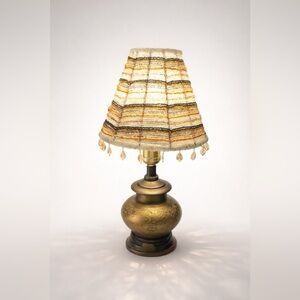 Small Brass Table Lamp with Beaded Shade